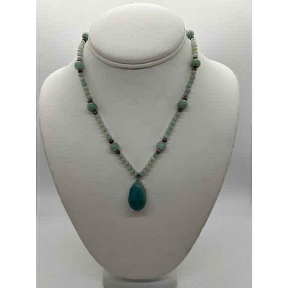 Jadeite Beaded Necklace Pendant Natural Semi-precious Stone Handcrafted 16-inch - Picture 2 of 10